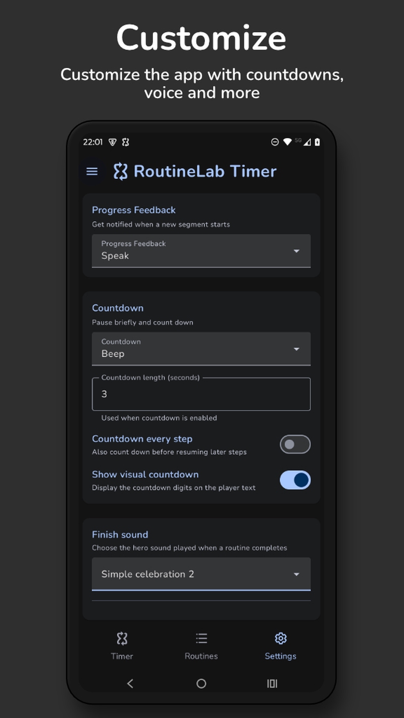 Customize the app with countdowns, voice and more