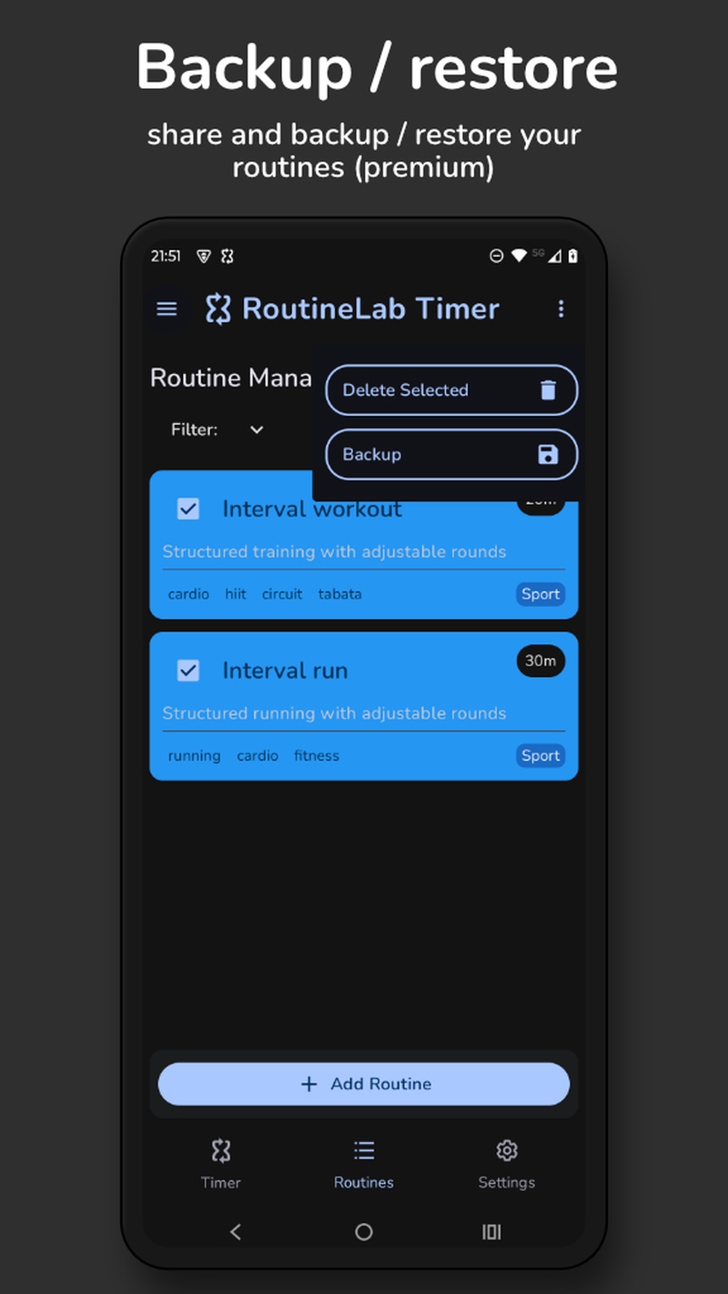 Share and backup / restore your routines (premium)